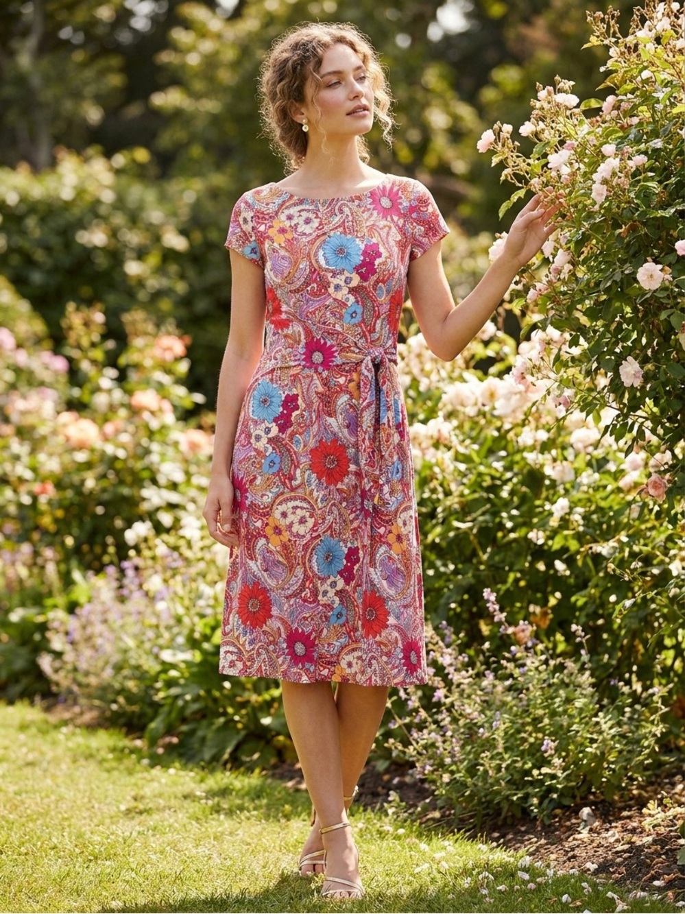 Talbots Pink Multi Floral Paisley Tie-Waist Dress